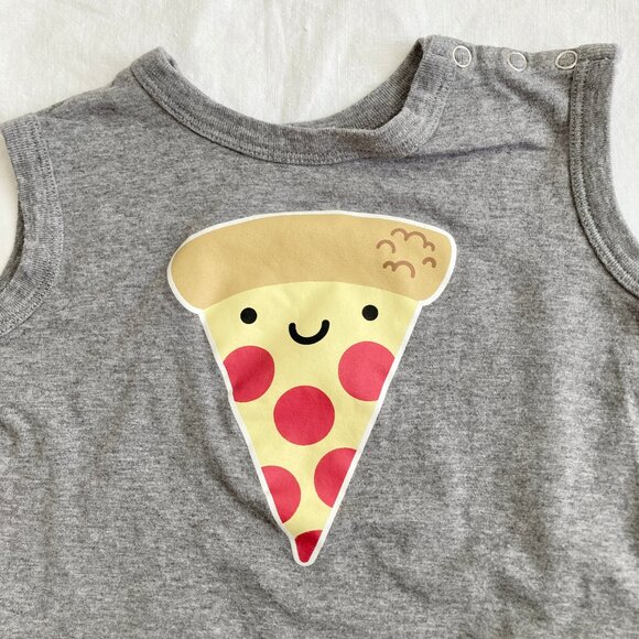 💙2/$25 Whistle & Flute 1-2 Years Baby Toddler Pizza Grey Sleeveless Romper - Picture 4 of 4